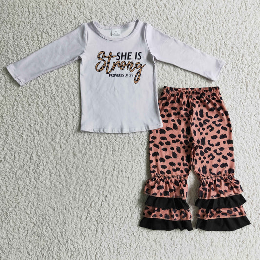 GLP0335 Gray Leopard Hot Sale Girl Summer Short Sleeve Sets Kid Clothing