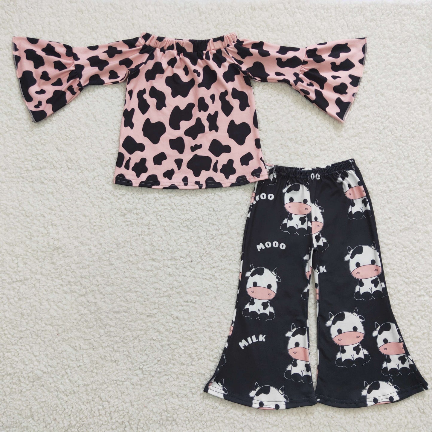 GLP0376 Milk Cow Pattern Hot Sale Girl Long Sleeve Sets Kid Clothing