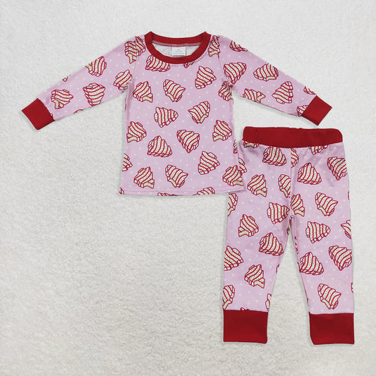 7.15 RTS NO MOQ Baby Girls Long Sleeve Outfits GLP0453 Christmas Tree Cake Pajamas Clothes Sets