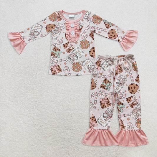 6.23 RTS NO MOQ Baby Girls Long Sleeve Outfits GLP0727 Pink Cookie Candy Pants Pajamas Clothes Sets