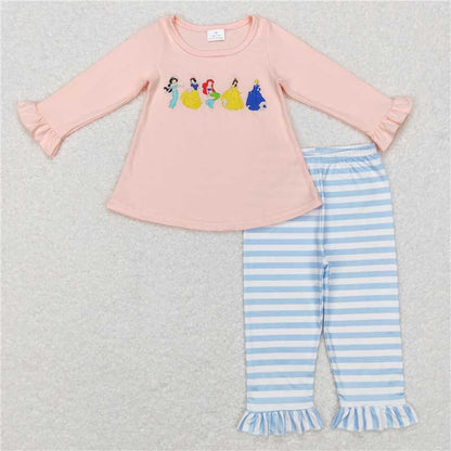 RTS NO MOQ Summer Sibling Baby Girls Pink Princess Tunic Pants Clothes Sets Knee Length Dresses