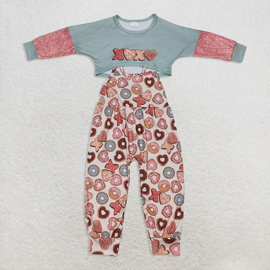 6.18 RTS NO MOQ Baby Girls Long Sleeve Outfits GLP0899 Valentines Donuts Top Jumpsuits 2pcs Clothes Sets