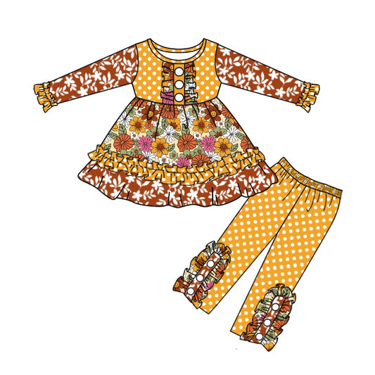 GLP1197 Orange Floral Girls Wholesale Baby Kids Design Boutique Kid Clothing Set