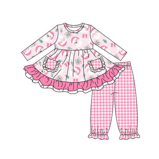 GLP1207 Pink Christmas Girl Long Sleeve Wholesale Baby Kids Wear Boutique Kid Clothing Sets