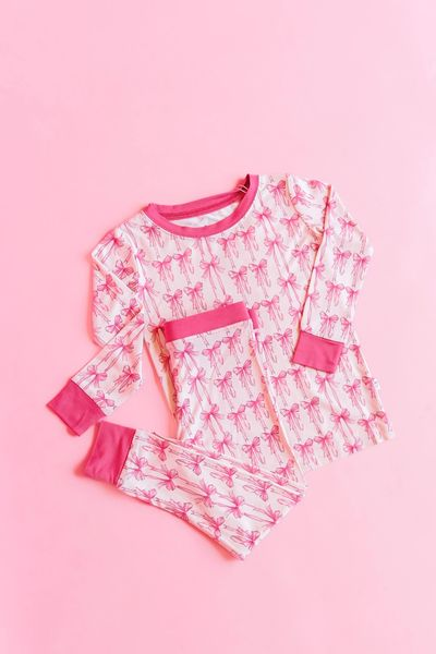 GLP1214 Pink Bow Long Sleeve Wholesale Boutique Kid Clothing Sets