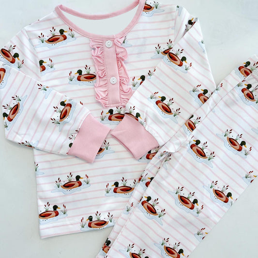 GLP1217 Pink Duck Long Sleeve Wholesale Boutique Kid Clothing Sets