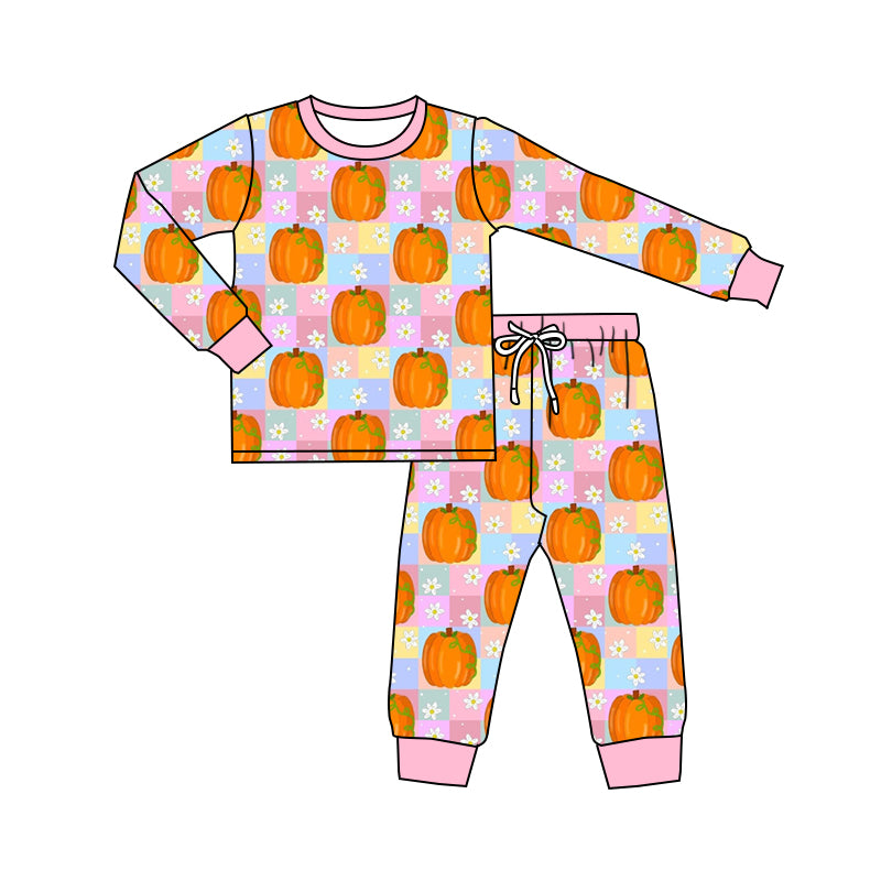 GLP1219  Pumpkin Long Sleeve Wholesale Boutique Kid Clothing Sets