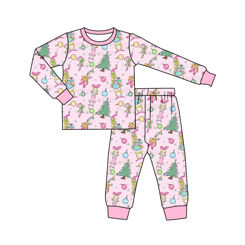 GLP1220 Pink Christmas Long Sleeve Wholesale Boutique Kid Clothing Sets