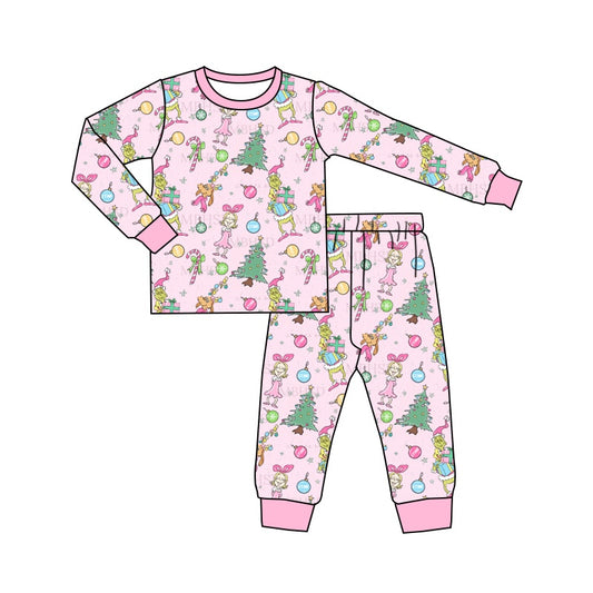 GLP1220 Pink Christmas Long Sleeve Wholesale Boutique Kid Clothing Sets