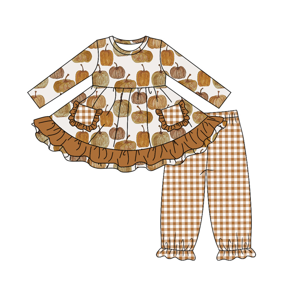 GLP1223 Pumpkin Long Sleeve Wholesale Boutique Kid Clothing Sets