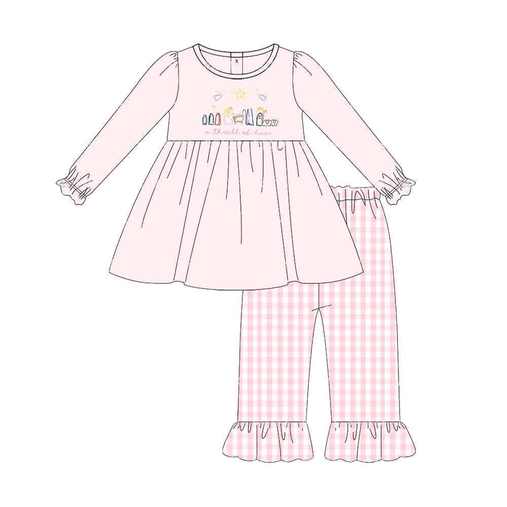 GLP1225 Pink Plaid Long Sleeve Wholesale Boutique Kid Clothing Sets