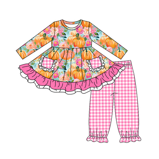 GLP1233 Pink Pumpkin Long Sleeve Wholesale Boutique Kid Clothing Sets