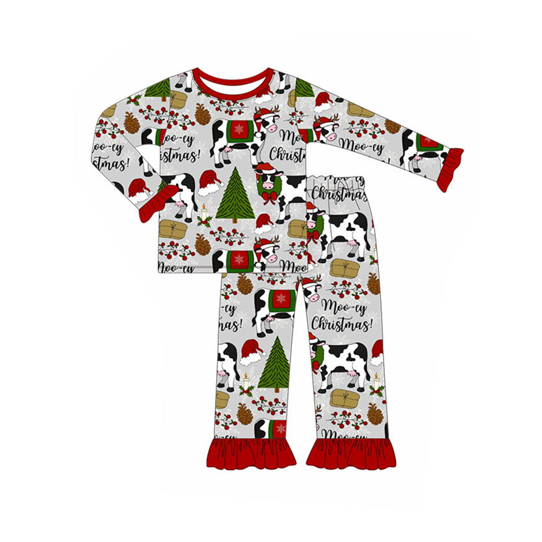 GLP1241 Cow Cute Long Sleeve Wholesale Boutique Kid Clothing Sets