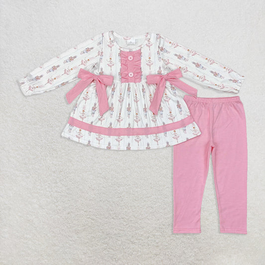 6.20 RTS NO MOQ Baby Girls Long Sleeve Outfits GLP1283 Nutcracker Bows Tunic Top Legging Pants Clothes Sets