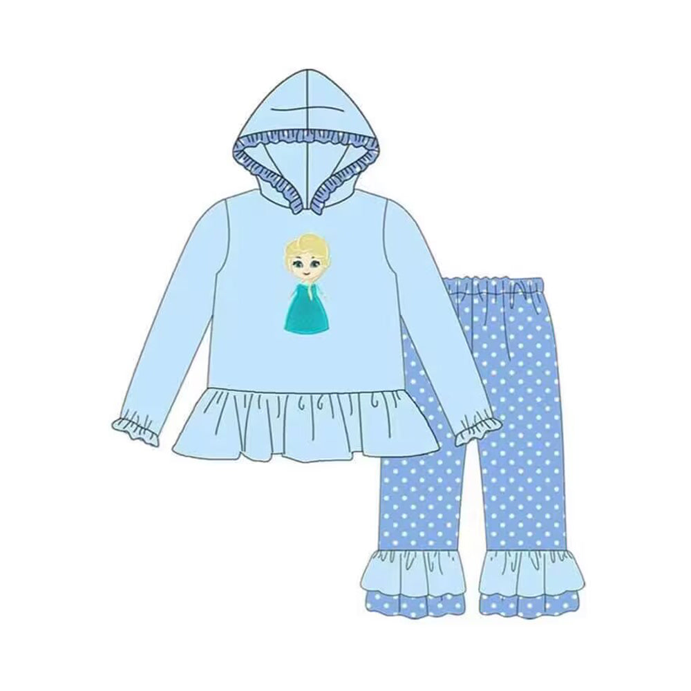 GLP1289 Sky Blue Princess Hoodie Girls Long Sleeve Wholesale Boutique Kid Clothing