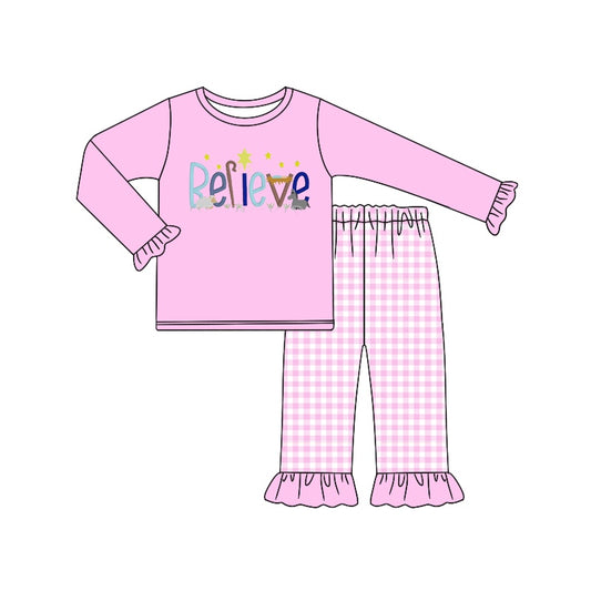 GLP1300 Pink Santa Cute Girl Long Sleeve Wholesale Boutique Kid Outfits