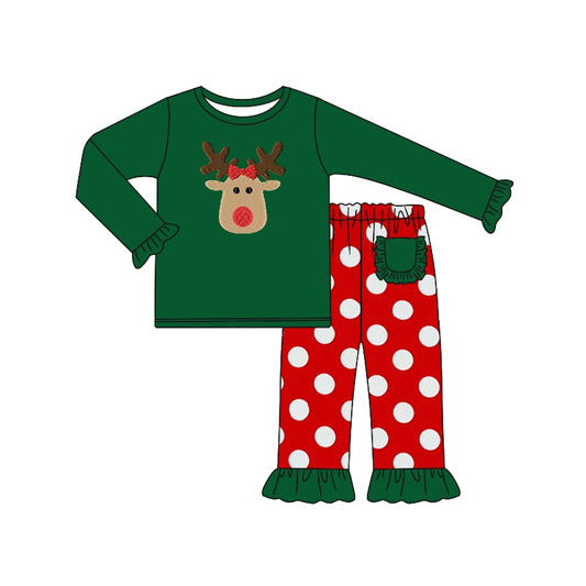 GLP1301 Green Deer Cute Girl Long Sleeve Wholesale Boutique Kid Outfits