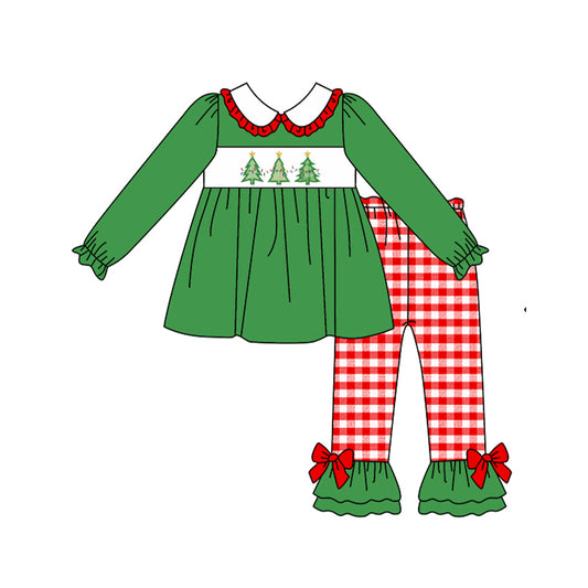 GLP1305  Christmas Tree Design Cute Girl Long Sleeve Wholesale Boutique Kid Outfits