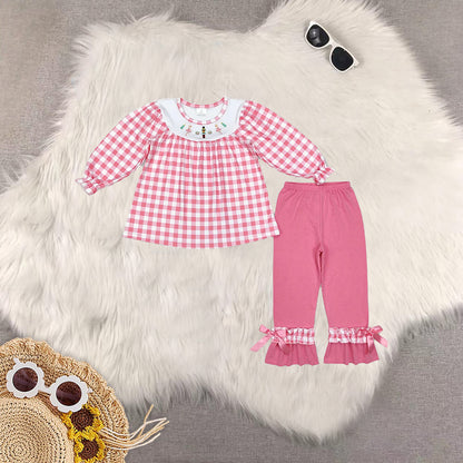 7.7 RTS NO MOQ Sibling Baby Girls Christmas Trees Soldier Tunic Ruffle Pant Outfits Clothes Sets