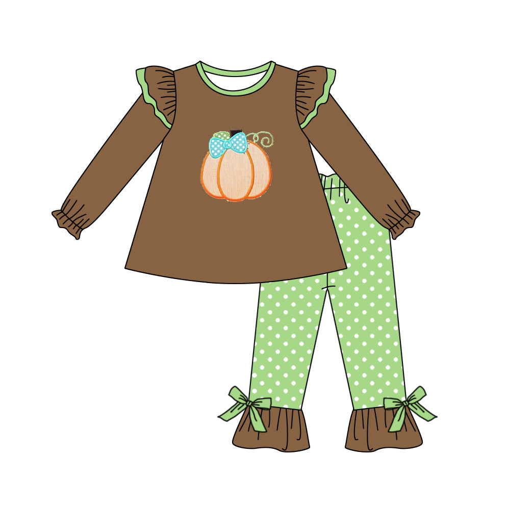 GLP1310 Orange Pumpkin Girls Long Sleeve Wholesale Boutique Kid Outfit