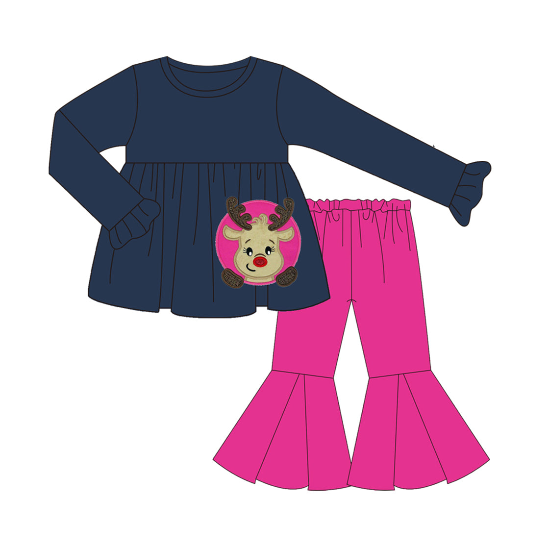 GLP1359 Deer Girls Children Long Sleeve Wholesale Boutique Kid Outfit