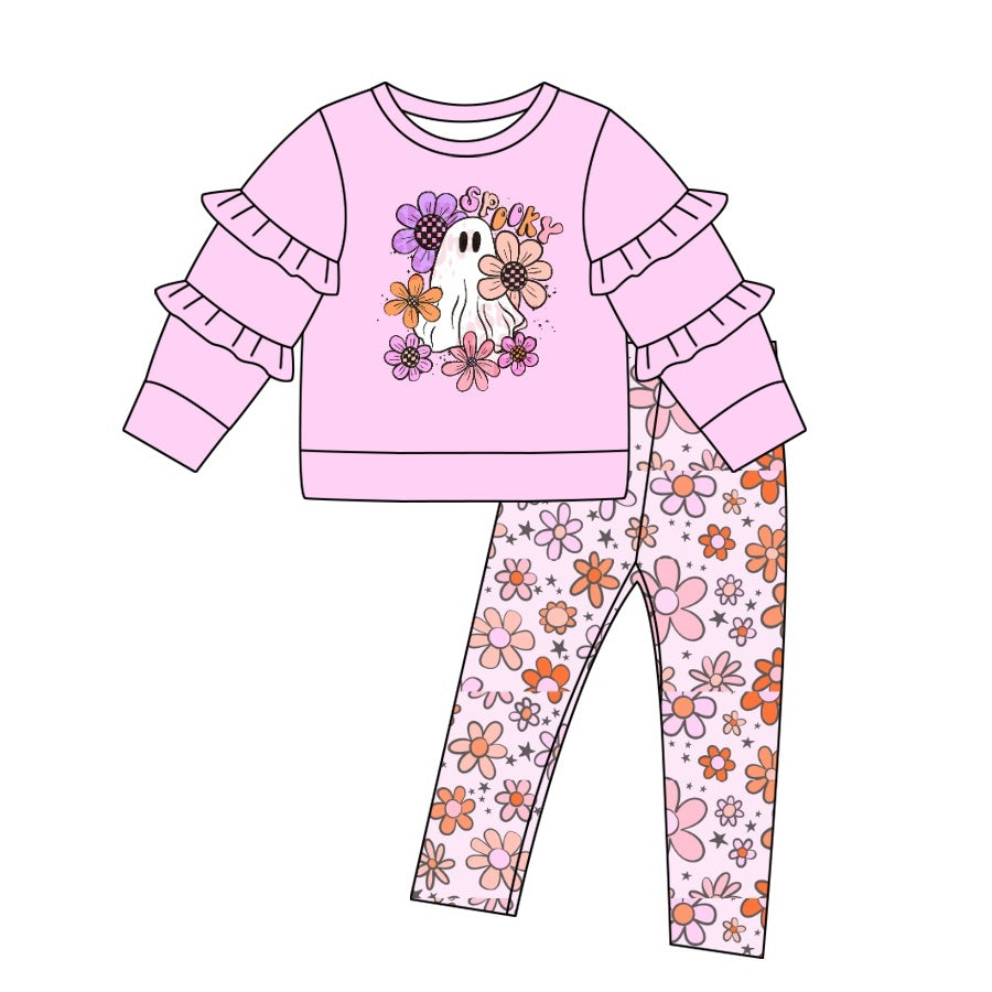 GLP1364 Purple Cartoon Children Long Sleeve Wholesale Boutique Kid Outfit