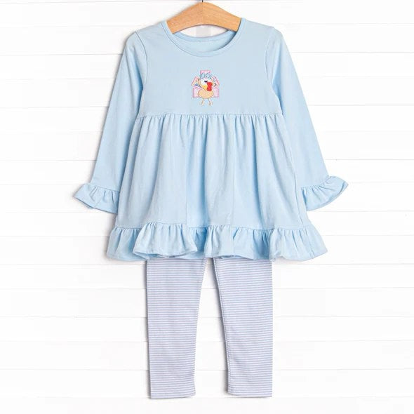 GLP1384 Blue Girls Children Long Sleeve Wholesale Boutique Kid Outfit