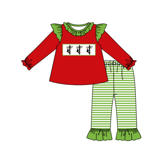 GLP1385 Red Girls Children Long Sleeve Wholesale Boutique Kid Outfit