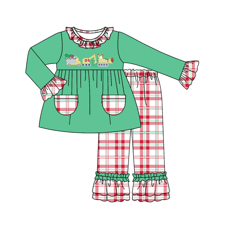 GLP1386 Green Girls Children Long Sleeve Wholesale Boutique Kid Outfit