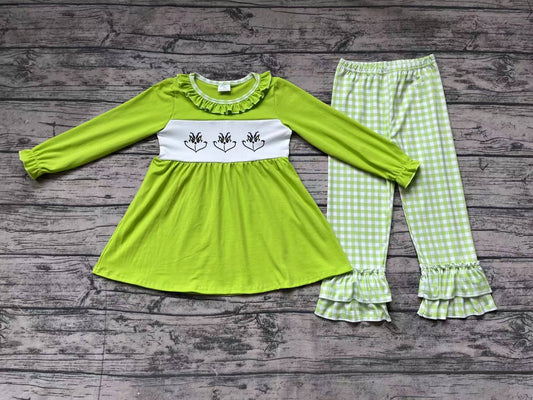 GLP1399 Green Long Sleeve Wholesale Boutique Kid Outfit Clothing Sets