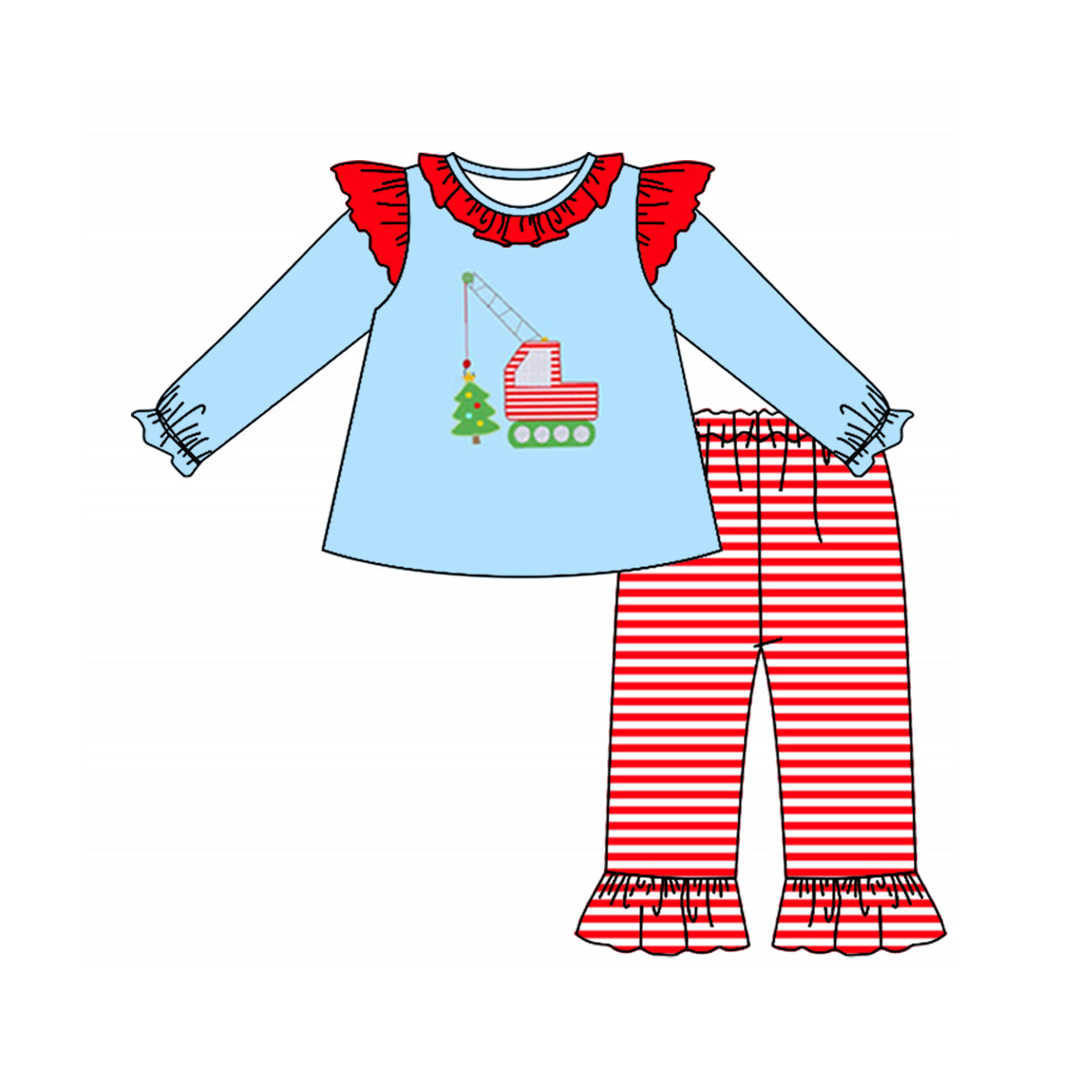 GLP1405 Blue Christmas Girls Children Long Sleeve Wholesale Boutique Kid Outfit