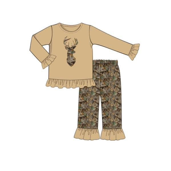 GLP1408 Deer Girls Children Long Sleeve Wholesale Boutique Kid Outfit