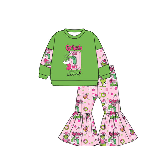 GLP1412 Green Girls Children Long Sleeve Wholesale Boutique Kid Outfit