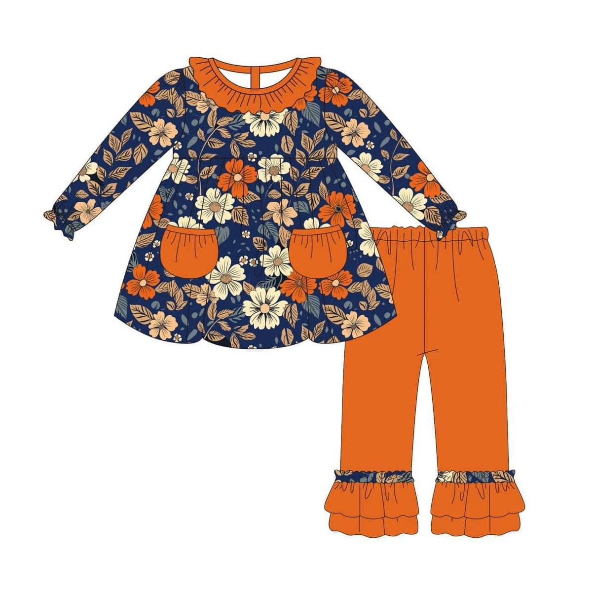 GLP1416 Floral Children Long Sleeve Wholesale Boutique Kid Outfit