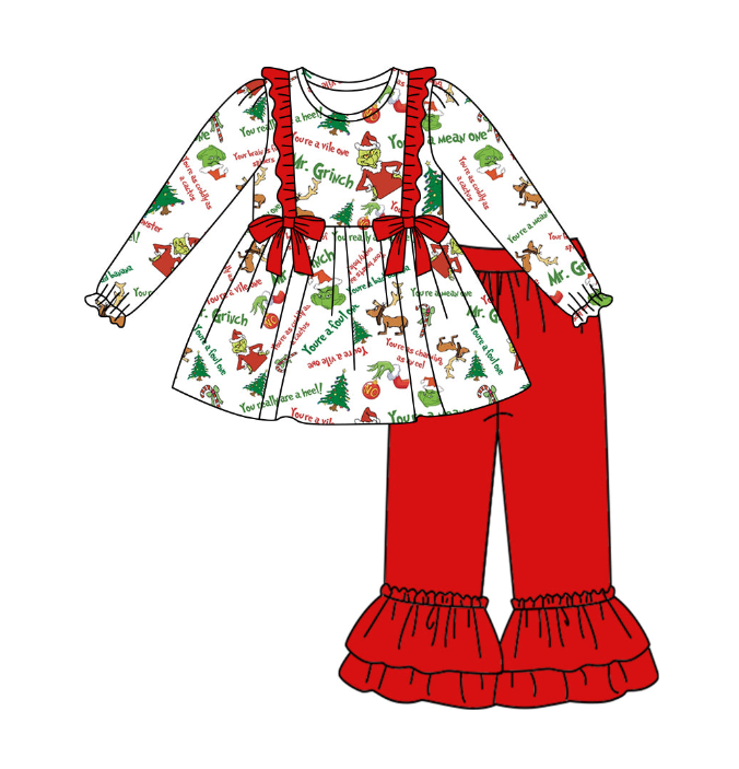 GLP1418 Red Children Long Sleeve Wholesale Boutique Kid Outfit