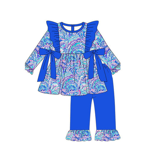 GLP1427 Dark Blue Girls Long Sleeve Wholesale Boutique Kid Outfit Clothing Sets