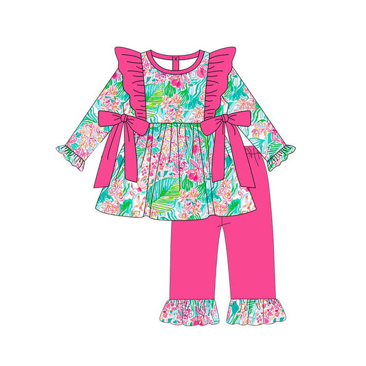 GLP1430 Rose Red Girls Long Sleeve Wholesale Boutique Kid Outfit Clothing Sets