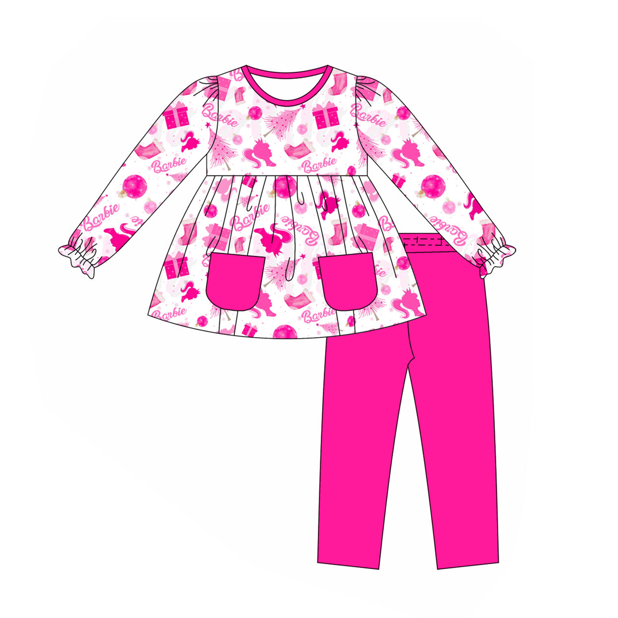 GLP1431 Rose Red Girls Long Sleeve Wholesale Boutique Kid Outfit Clothing Sets