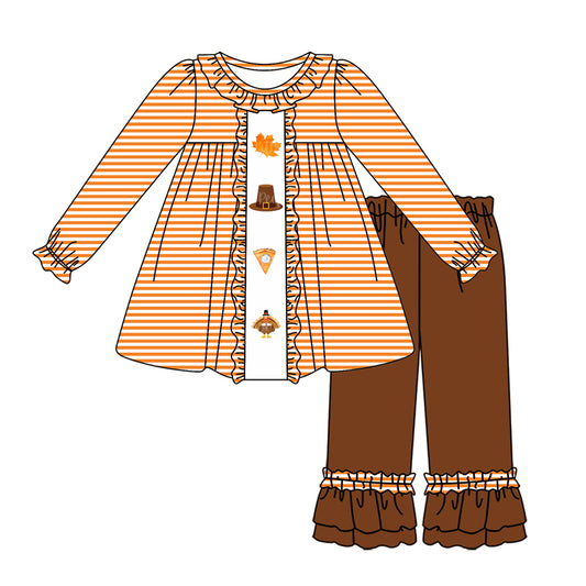 GLP1435 Brown Girls Long Sleeve Wholesale Boutique Kid Outfit Clothing Sets