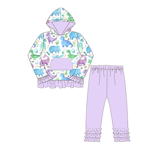 GLD0635 Purple Ruffle Winter Long Sleeve Wholesale Boutique Kid Outfit Clothing Sets