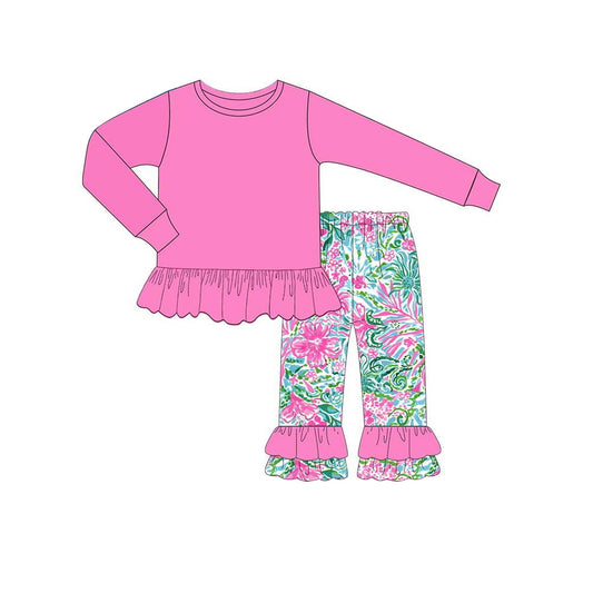 GLP1461 Dark pink Winter Long Sleeve Wholesale Boutique Kid Outfit Clothing Sets