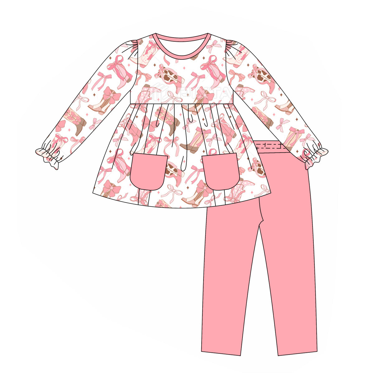 GLP1467 Pink bows Winter Long Sleeve Wholesale Boutique Kid Outfit Clothing Sets