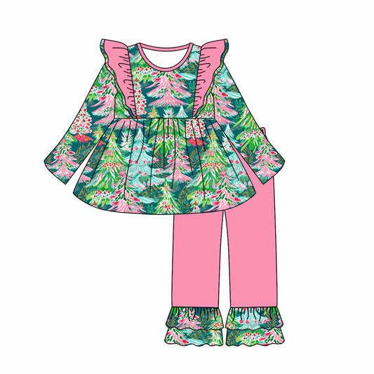 GLP1474 Pink Christmas Tree Girls Winter Long Sleeve Wholesale Boutique Kid Outfit Clothing Sets