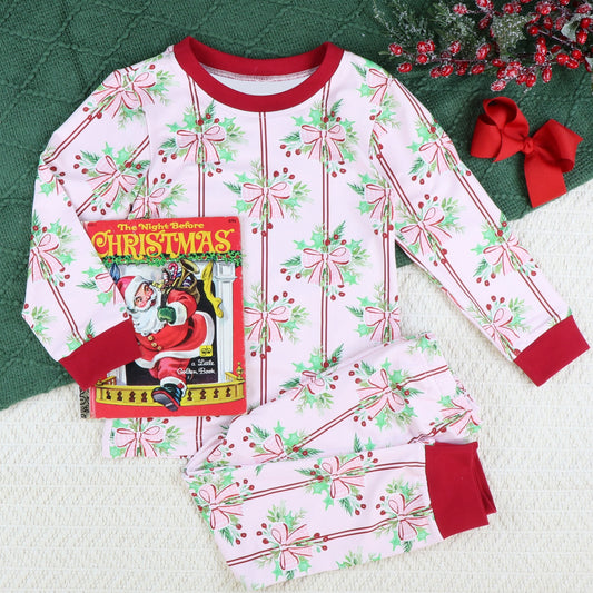 GLP1476 Pink Christmas Santa Girls Winter Long Sleeve Wholesale Boutique Kid Outfit Clothing Sets