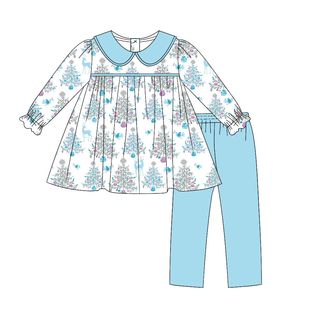 GLP1486 Sky Blue Girls Winter Long Sleeve Wholesale Boutique Kid Outfit Clothing Sets