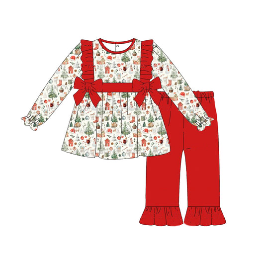 GLP1506 Red Fall Winter Long Sleeve Wholesale Boutique Kid Outfit Clothing Sets