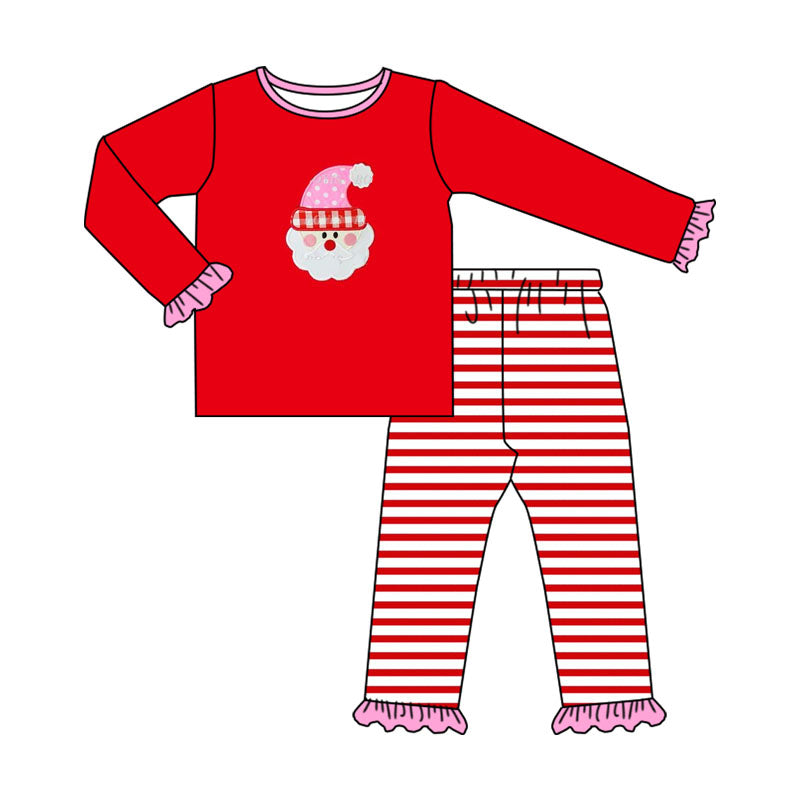 GLP1538 Red Santa Ruffle Girls Long Sleeve Wholesale Boutique Kid Outfit Clothing Sets