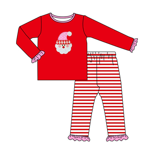 GLP1538 Red Santa Ruffle Girls Long Sleeve Wholesale Boutique Kid Outfit Clothing Sets