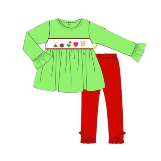 GLP1540 Green Girls Long Sleeve Wholesale Boutique Kid Outfit Clothing Sets