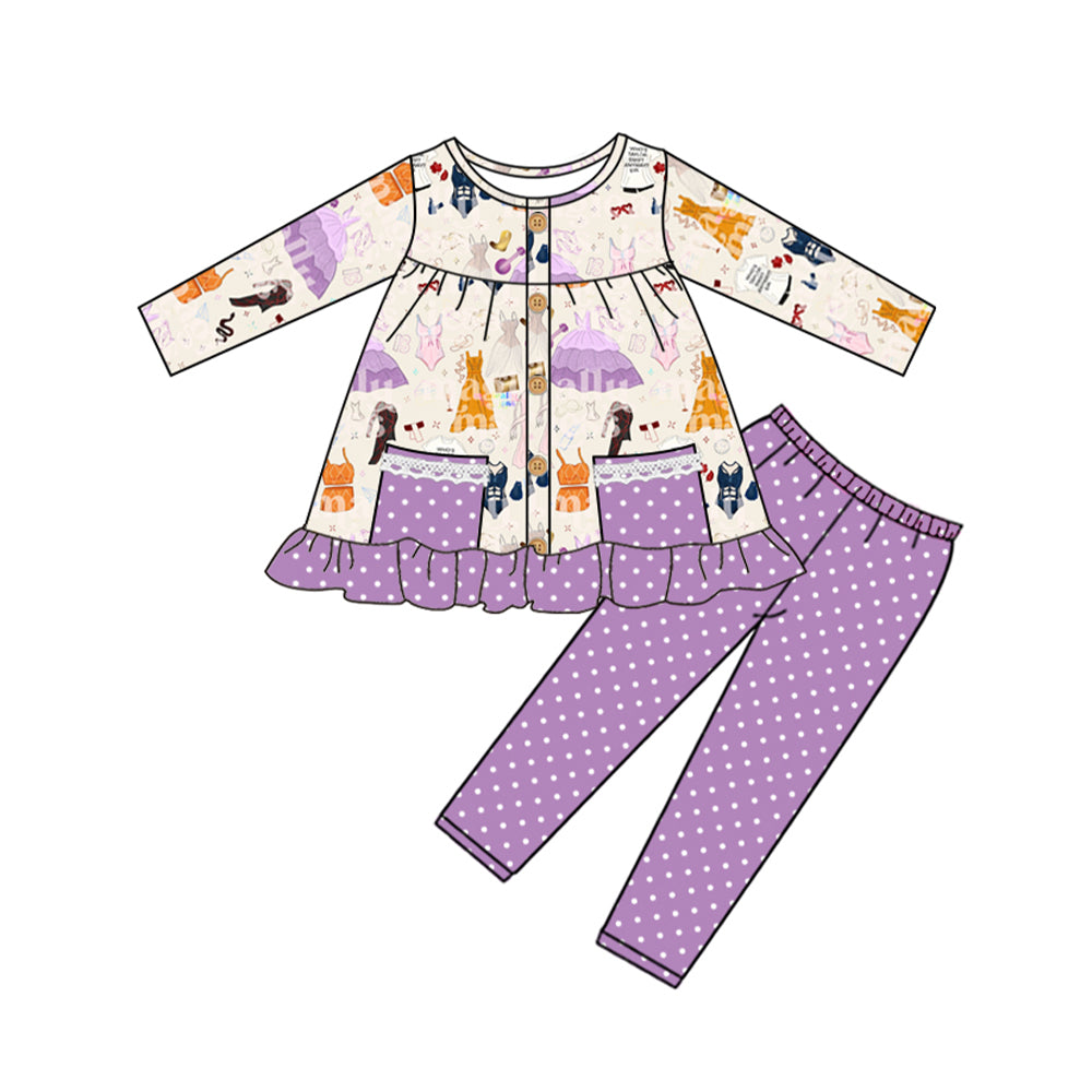 GLP1586 Purple Girls Cute Long Sleeve Wholesale Boutique Kid Outfit Clothing Sets